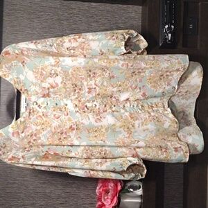 Rose +Olive Top Shirt Floral Mint Peach Drop Shoulder 3/4 Sleeves Size 1…